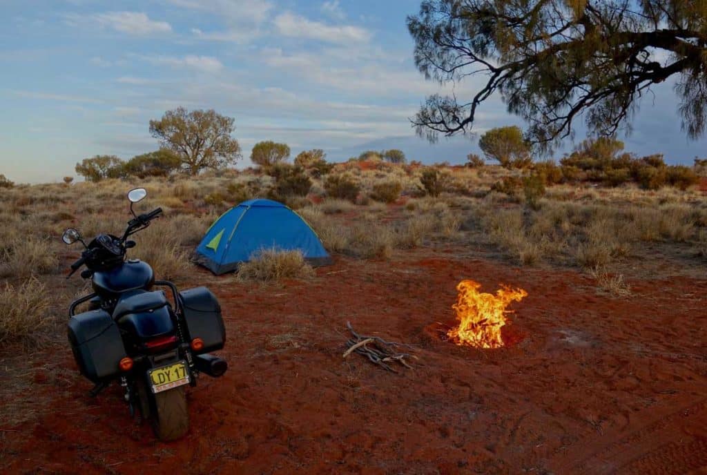 Campsite with motorbike in Australia